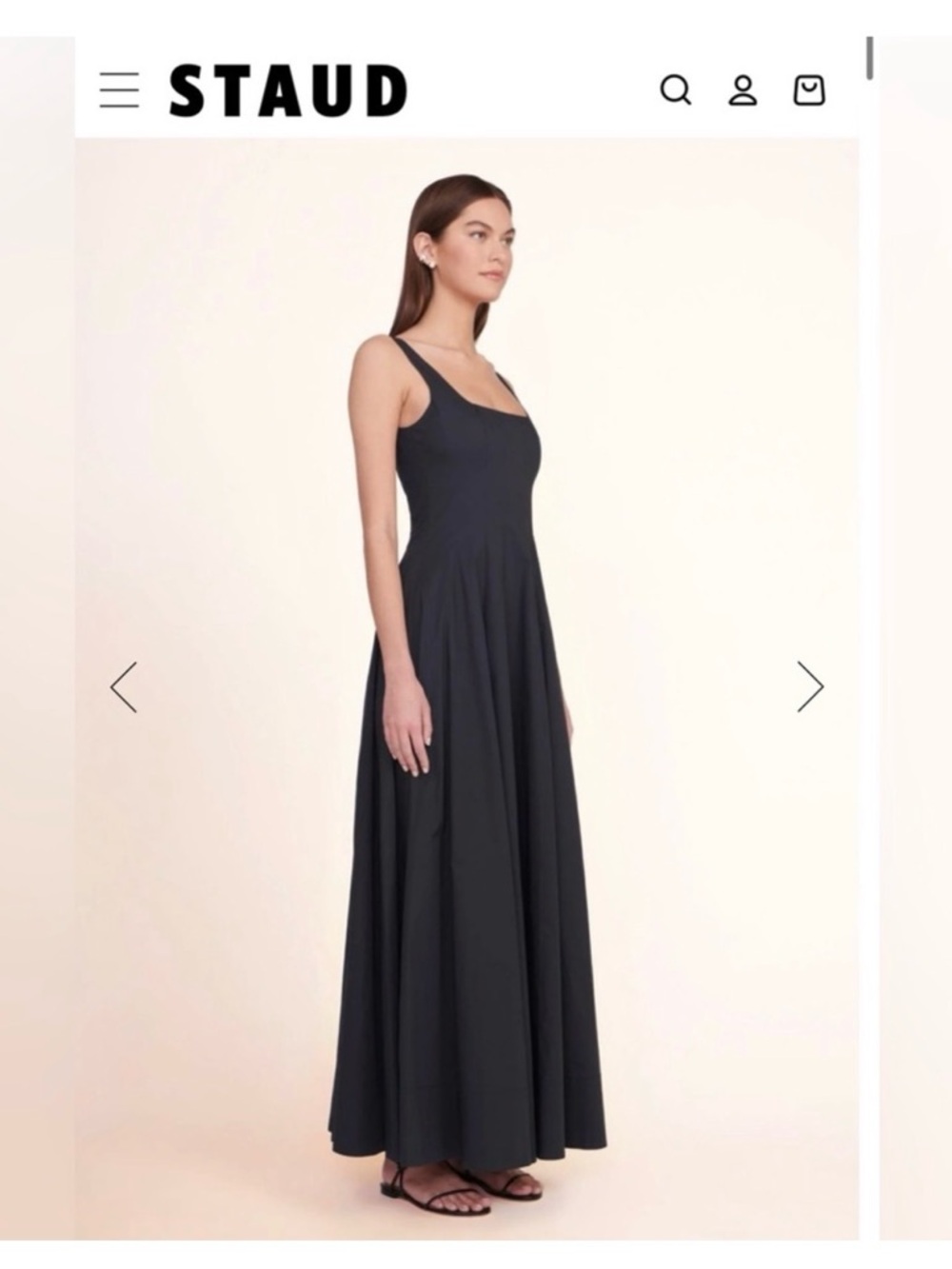 STAUD Black Sleeveless Square-Neck Full-Length Maxi Dress